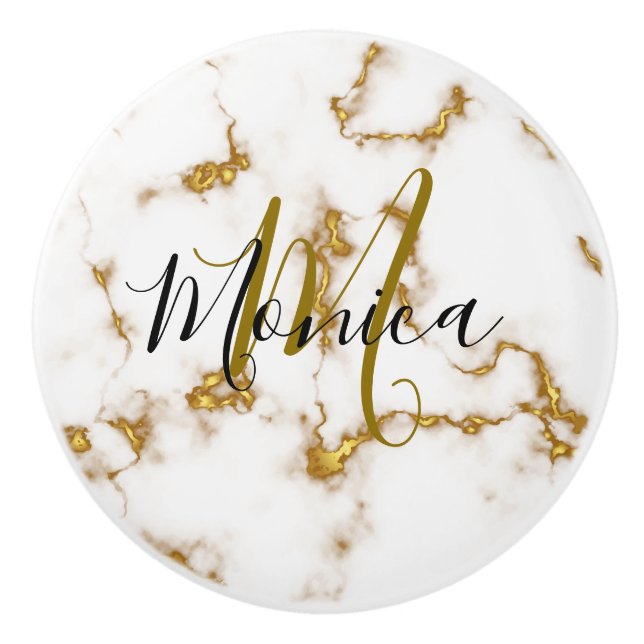 Luxury elegant Marble guld modern monogram Knopp (Framsidan)
