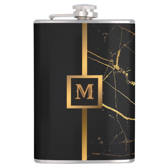 Luxury Elegant Modern Black Guld Marble Fickplunta (Framsidan)