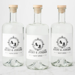 Luxury Elegant Monogram with Initials white Spritflaskor Etikett