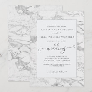 Luxury Elegant Silver Foil Marble Bröllop Inbjudningar