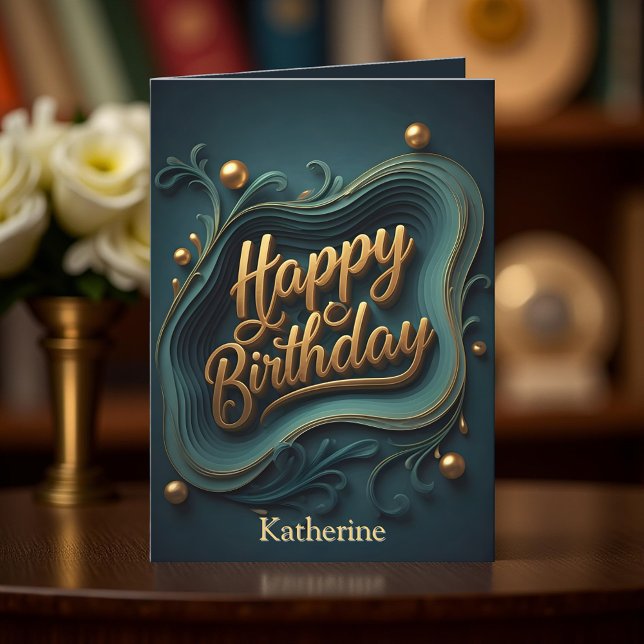 Luxury Elegant Teal och Guld Birthday Kort (Skapare uppladdad)