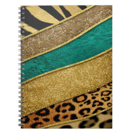Luxury Emerald & Gold Safari Leopard Zebra Glitter Anteckningsbok