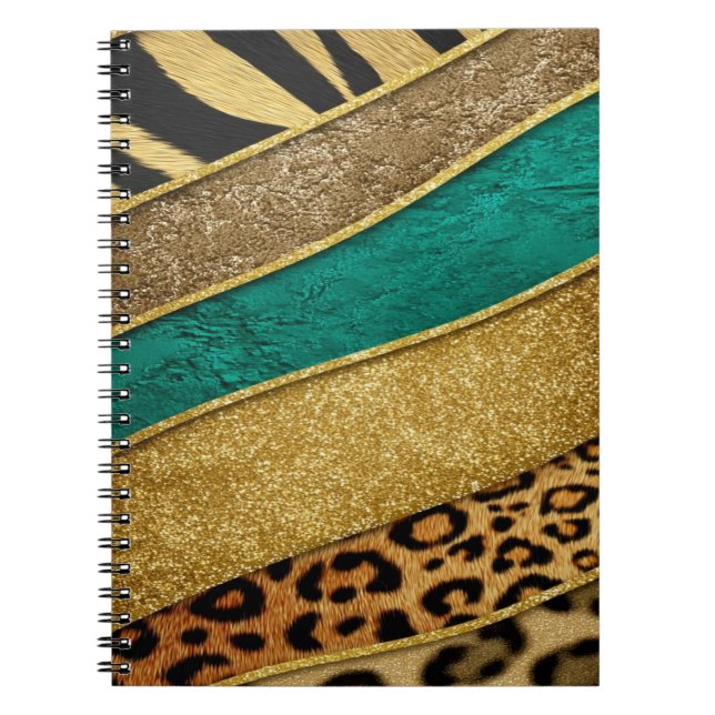 Luxury Emerald & Gold Safari Leopard Zebra Glitter Anteckningsbok (Framsidan)