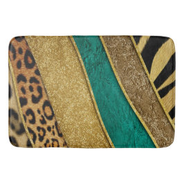 Luxury Emerald & Gold Safari Leopard Zebra Glitter Badrumsmatta