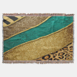 Luxury Emerald & Gold Safari Leopard Zebra Glitter Filt