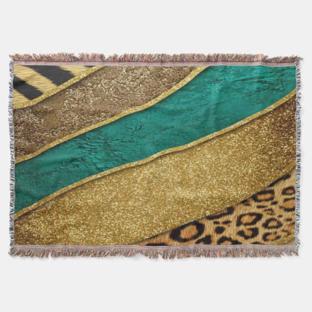 Luxury Emerald & Gold Safari Leopard Zebra Glitter Filt (Framsidan)