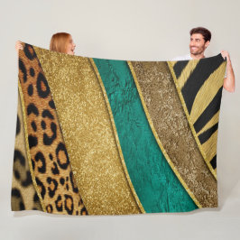 Luxury Emerald & Gold Safari Leopard Zebra Glitter Fleecefilt