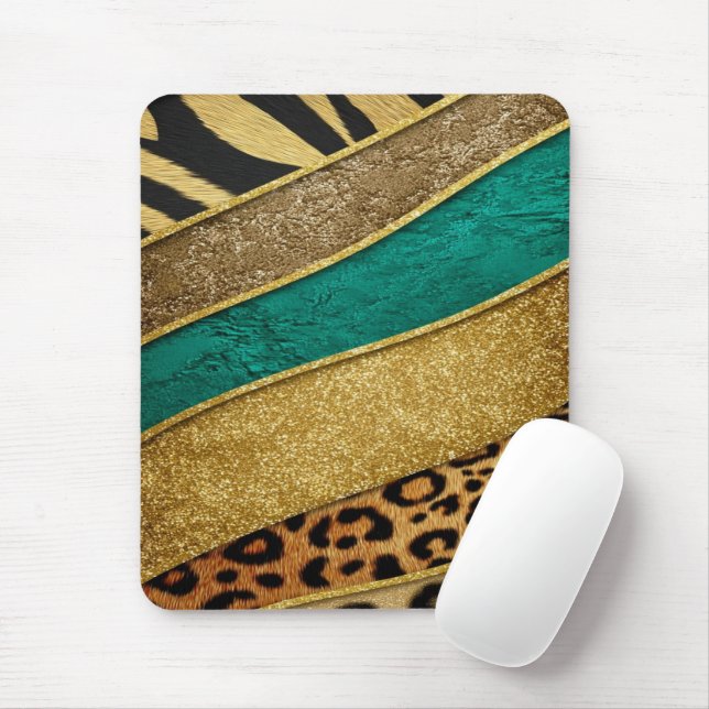 Luxury Emerald & Gold Safari Leopard Zebra Glitter Musmatta (Med mus)