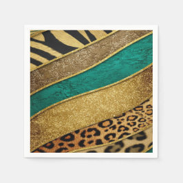 Luxury Emerald & Gold Safari Leopard Zebra Glitter Pappersservett