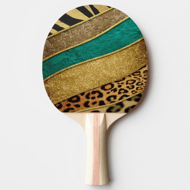 Luxury Emerald & Gold Safari Leopard Zebra Glitter Pingisracket (Framsidan)