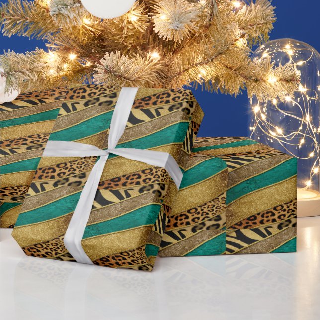 Luxury Emerald & Gold Safari Leopard Zebra Glitter Presentpapper (Helgdagar)