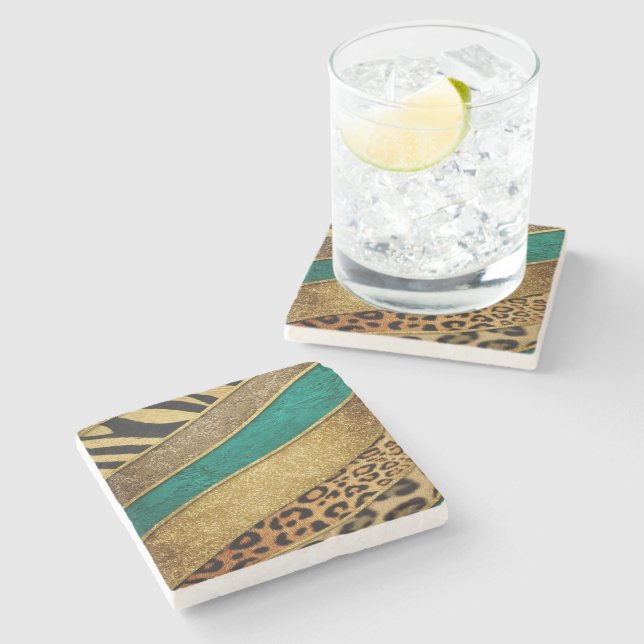Luxury Emerald & Gold Safari Leopard Zebra Glitter Stenunderlägg (Sidan)