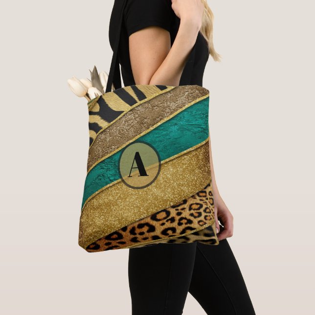 Luxury Emerald & Gold Safari Leopard Zebra Glitter Tygkasse (Närbild)