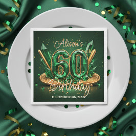 Luxury Emerald Green and Gold 60th Birthday Pappersservett
