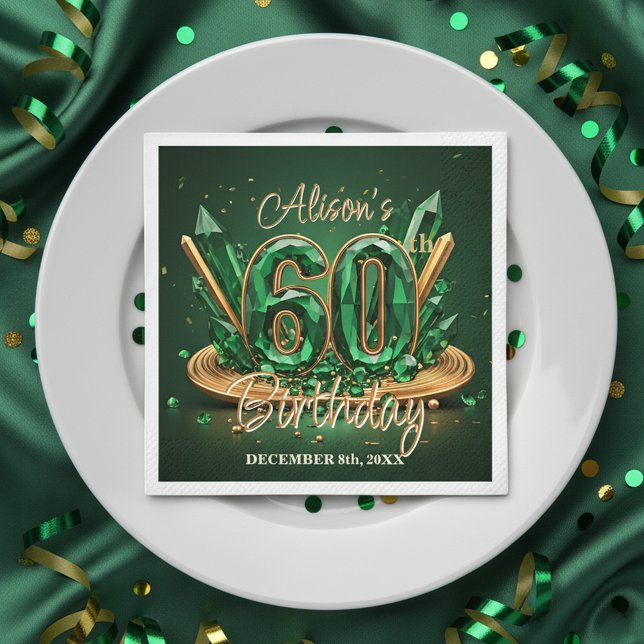 Luxury Emerald Green and Gold 60th Birthday Pappersservett (Skapare uppladdad)