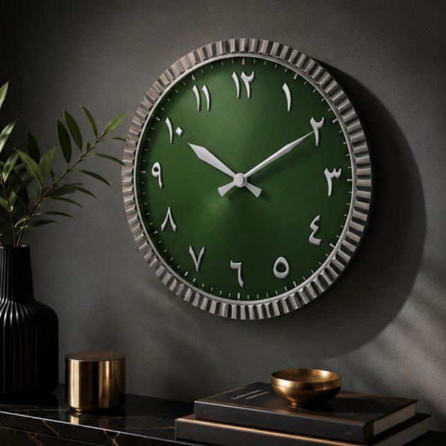 Luxury Emerald Green Arabic Numeral Modern Islamic Stor Klocka (Skapare uppladdad)