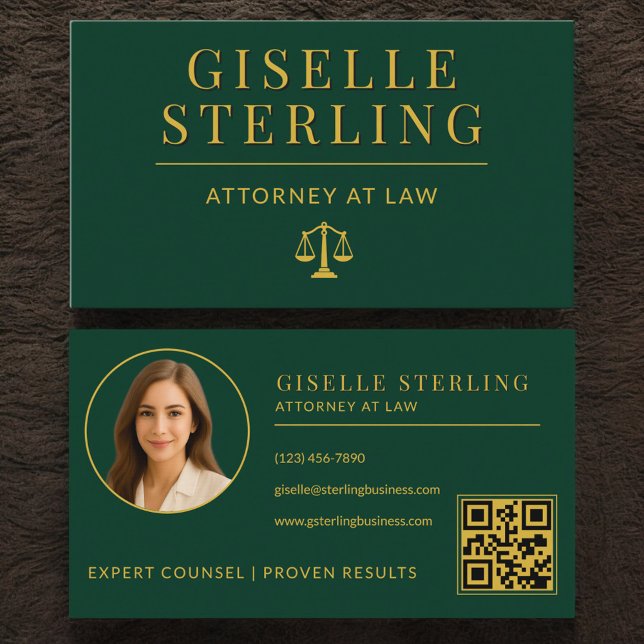 Luxury Emerald Green Gold Attorney at Law QR Code Visitkort (Skapare uppladdad)