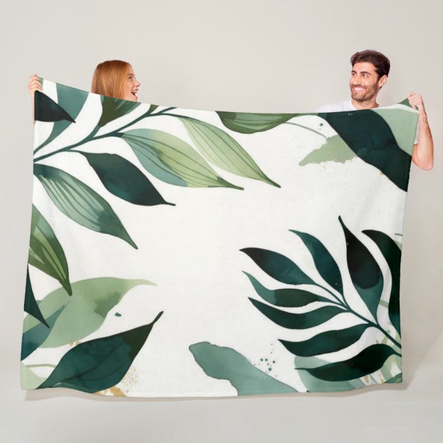 Luxury Emerald Green Gold Botanical Throw Blanket Fleecefilt (På plats)