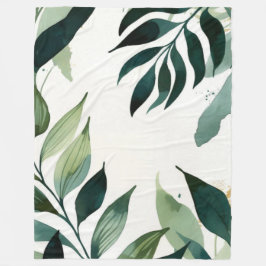 Luxury Emerald Green Gold Botanical Throw Blanket Fleecefilt