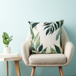 Luxury Emerald Green Gold Botanical Throw Pillow Kudde