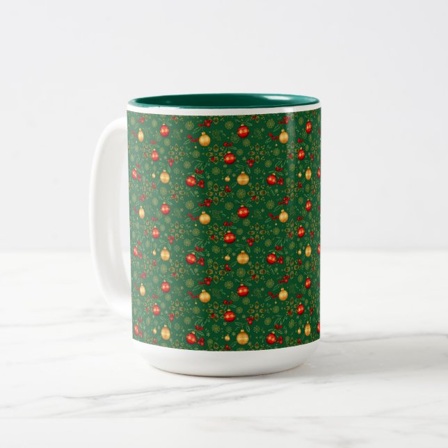 Luxury Emerald Green & Gold Christmas Coffee Mug  Två-Tonad Mugg (Framsida vänster)