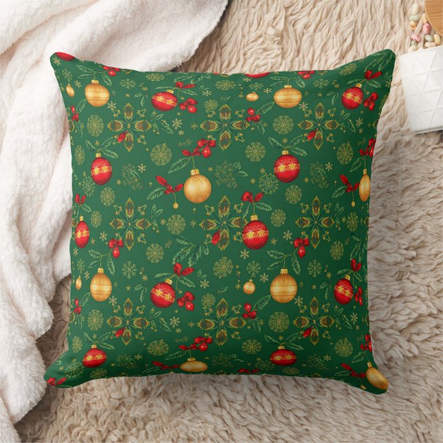 Luxury Emerald Green & Gold Christmas Throw Pillow Kudde (Filt)