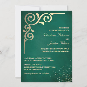 Luxury Emerald Grönt och Guld Bröllop Inbjudningar