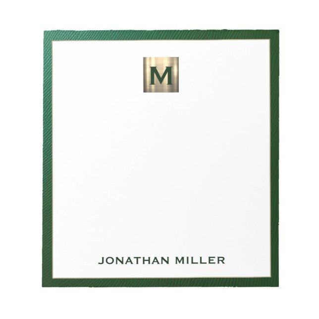 Luxury Emerald Guld Monogram Anteckningsblock (Framsida)