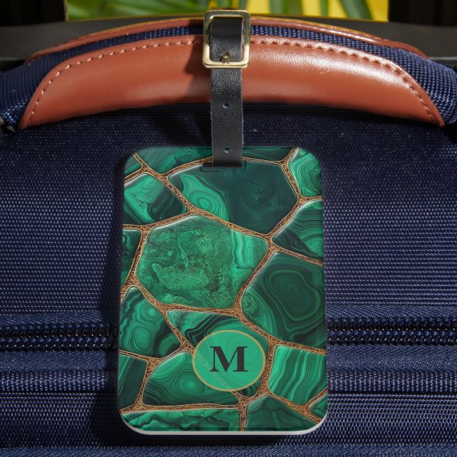 Luxury Emerald Malachite Green Marble Abstract Bagagebricka (Framsida Insitu 2)