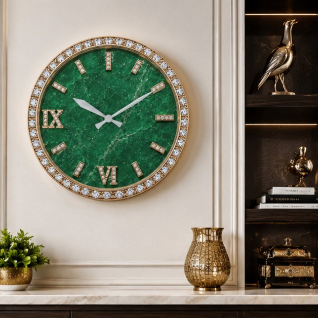 Luxury Emerald Marble Diamond Stor Klocka (Skapare uppladdad)