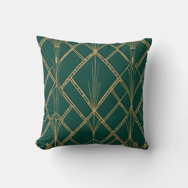 Luxury Emerald och Guld Art Deco Pillow Design Kudde (Framsida)