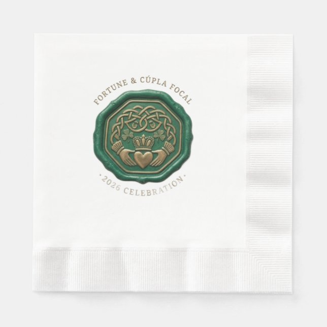 Luxury Emerald Wax Seal Napkin – Irish Claddagh Pappersservett (Framsidan)
