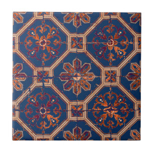 Luxury Ethnic Tile Mönster   Blå och Orange Kakelplatta