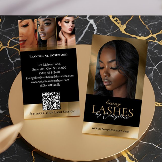 Luxury Eye Lashes Extensions Arch Photo Black Gold Visitkort (Luxury Eye Lashes Extensions Arch Photo Black Gold Business Card)
