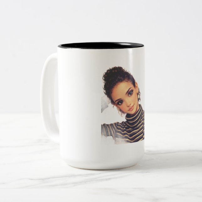 Luxury Fashion Doll Mug – Elegant IIustration Två-Tonad Mugg (Framsida vänster)