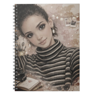 Luxury Fashion Doll– Porcelain Style Ilustration Anteckningsbok