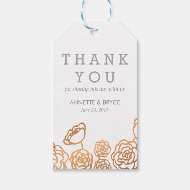 Luxury Faux Gold Foil Blommigt Bröllop Tack Presentetikett (Framsidan)