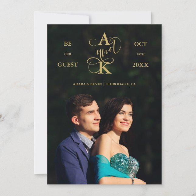 Luxury Faux Golden Fancy Calligraphy Photo Spara Datumet (Framsida)