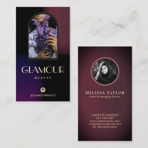 Luxury Faux Gradient Violet och Burgundy 2 Foton Visitkort