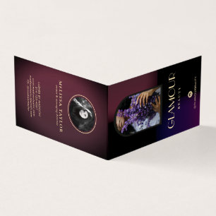 Luxury Faux Gradient Violet och Burgundy 2 Foton Visitkort
