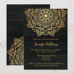 Luxury Faux Guld Mandala Black Baby Shower Inbjudningar