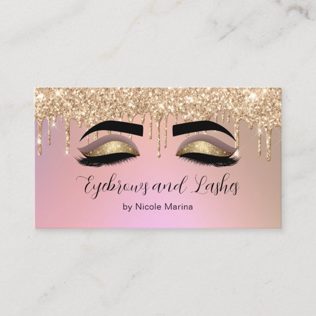 Luxury Faux Rosa Guld Glitter Eyebrows och Lash Visitkort (Framsida)