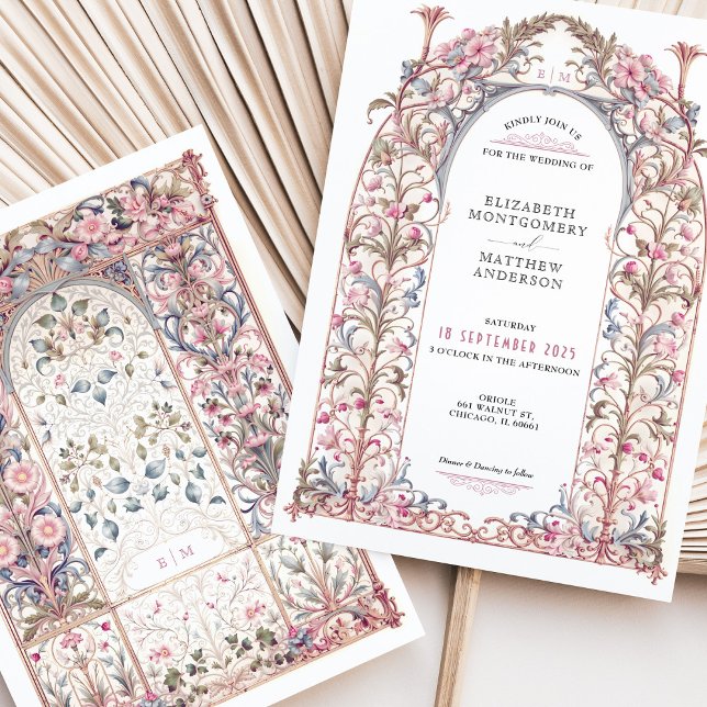 Luxury Filigree Rococo Bröllop Blommigt Arch Inbjudningar (Skapare uppladdad)