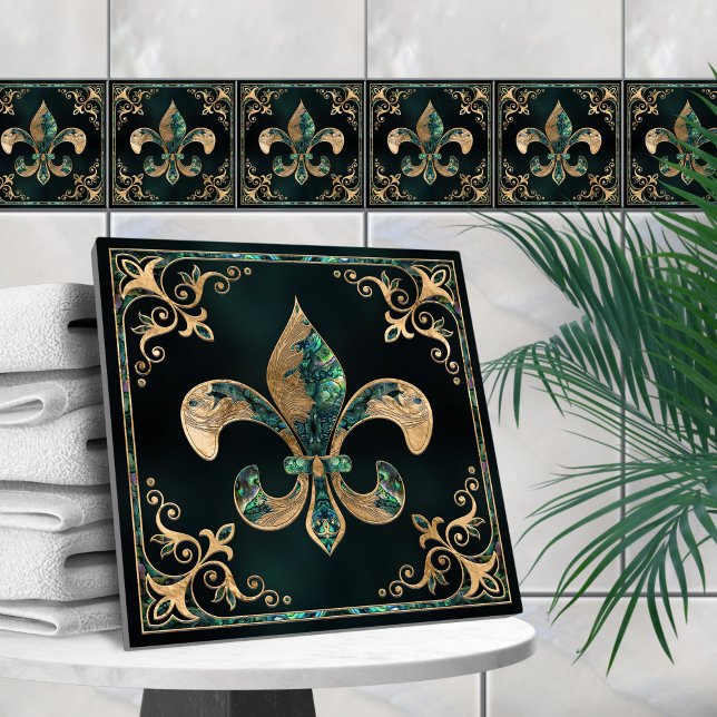 Luxury Fleur-de-lis - Abalone Snäcka och Guld Kakelplatta (Skapare uppladdad)