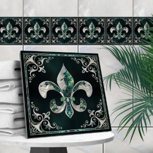 Luxury Fleur-de-lis - Abalone Snäcka och Pearl Kakelplatta