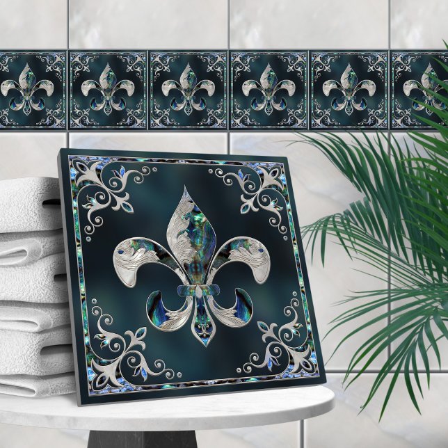 Luxury Fleur-de-lis - Abalone Snäcka och Pearl Kakelplatta (Skapare uppladdad)