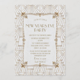 Luxury Fleur-de-Lis Guld Art Deco - nytt år Party Inbjudningar