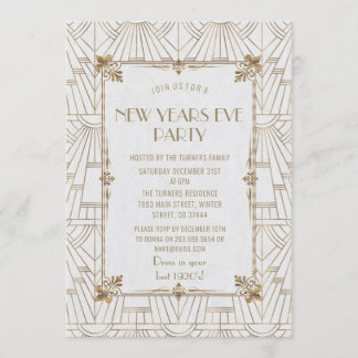Luxury Fleur-de-Lis Guld Art Deco - nytt år Party Inbjudningar