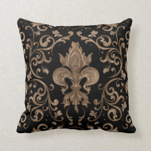 Luxury Fleur-de-lis-ornament - svart och guld Kudde