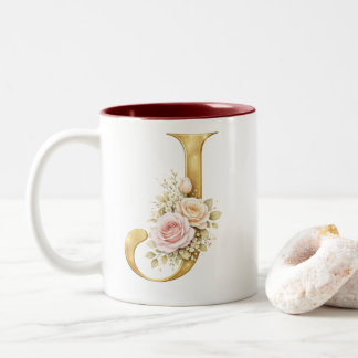 Luxury Floral Gold Letter J Monogram Logo Två-Tonad Mugg